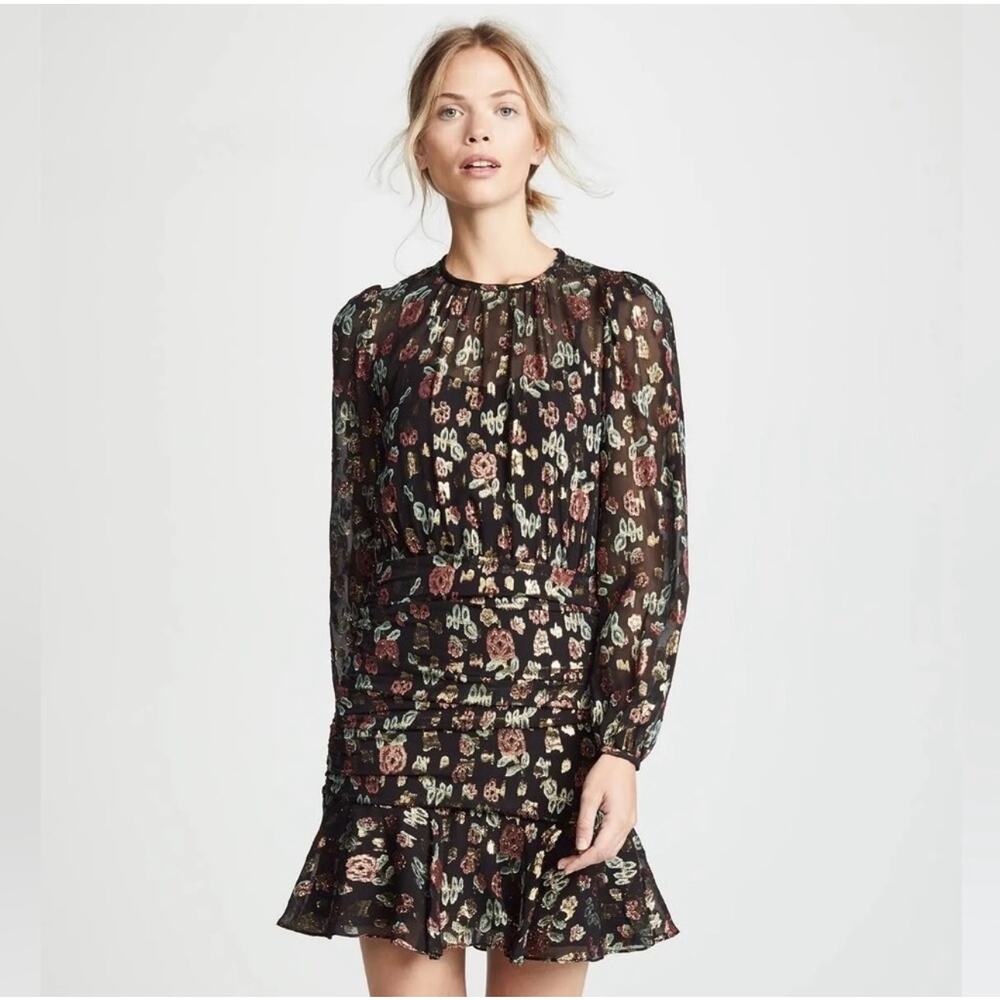 Veronica Beard Robin Silk Blend Jacquard Dress Women's 8 Gold Metallic Shimmer